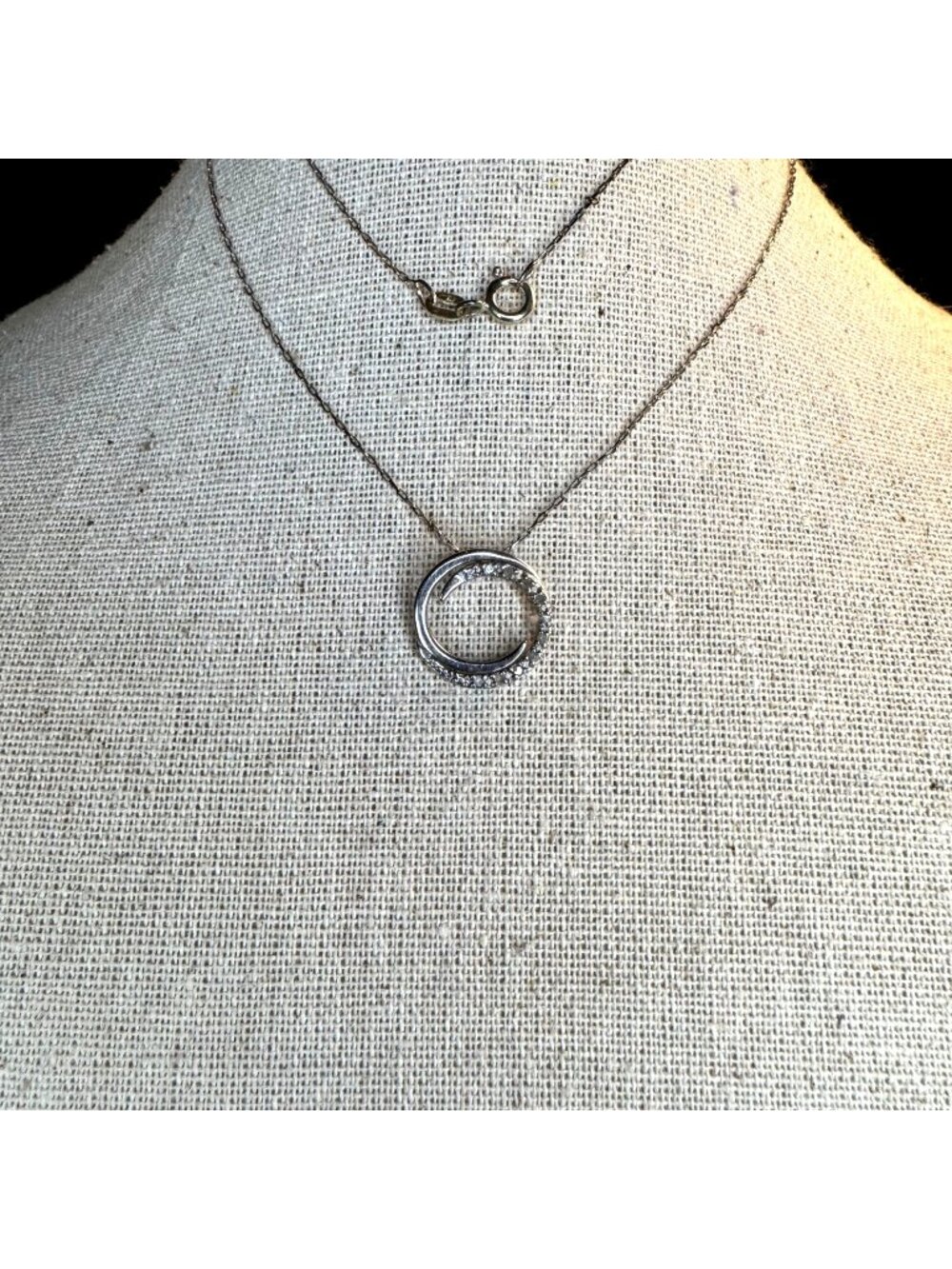 VTG Sterling Silver Diamond Bypass Circle Pendant Necklace Size 22" Length